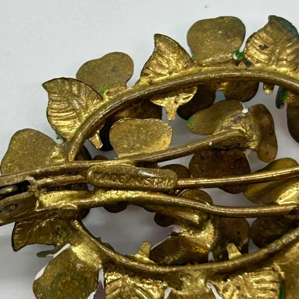 Vintage Austrian Enamel Flower Bouquet Brooch Hand Painted Multicolor Floral - Picture 11 of 16